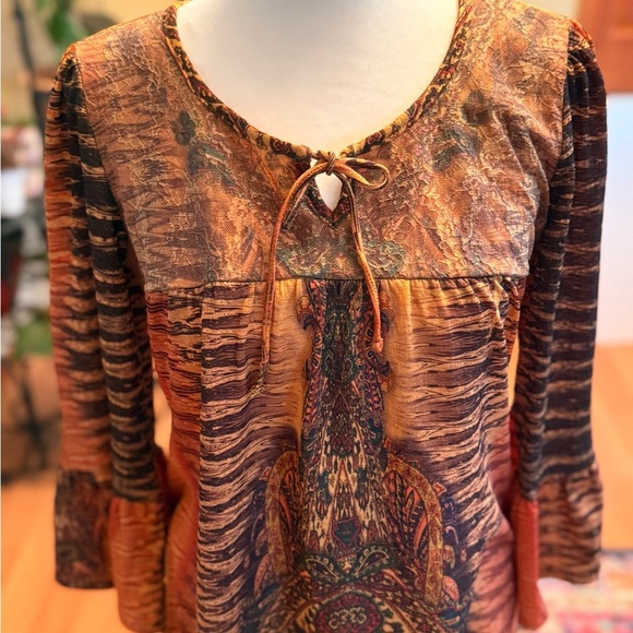 Dressbarn Boho Peasant Size Small Bell Sleeves Women’s Blouse Southwestern Print - Picture 6 of 16